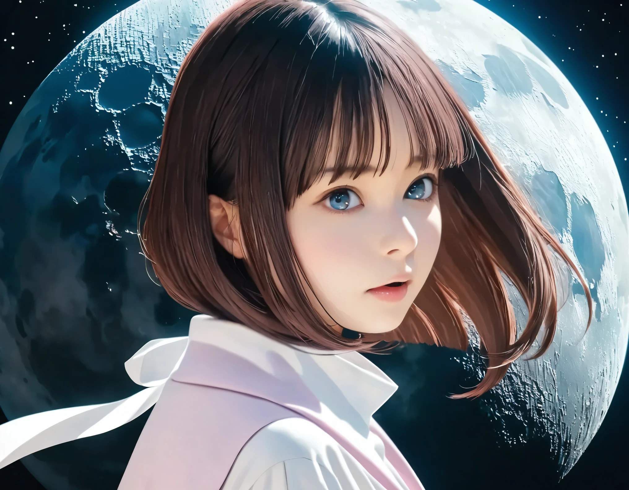 (best quality, 8k, high resolution:1.2), 1girl, tiffa adill, universe, moon, upper body