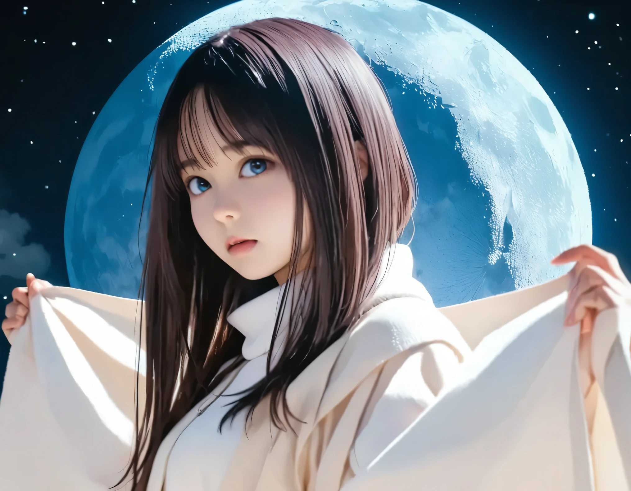 (best quality, 8k, high resolution:1.2), 1girl, tiffa adill, universe, moon, upper body