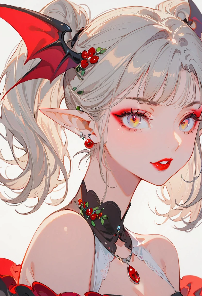 (master piece: 1.1), 1girl, young, elf girl, dark skin, tanned skin, looking forward, upper body, (emphasis on the face), pointy ears, (detailed pink eyes, heart-shaped_pupils), glowing eyes, (yandere girl), short hair and blue eyes, wearing santa hat, his eyes are bleeding intense, blushed, she has a seductive expressive face, pretty anime face, cute anime face, (ahegao face), gapmoe yandere, (simple white background),