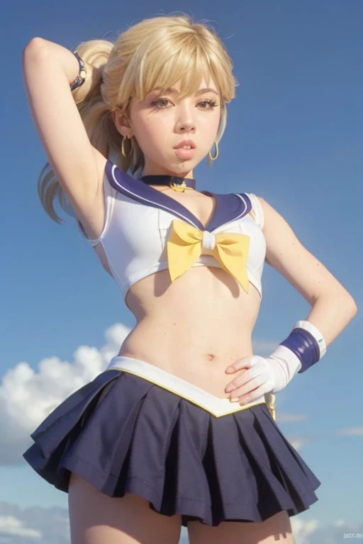 jennette McCurdy sailor uranus sailor senshi uniform sailor collar  chest bow, back bow, plead skirt, white elbow gloves