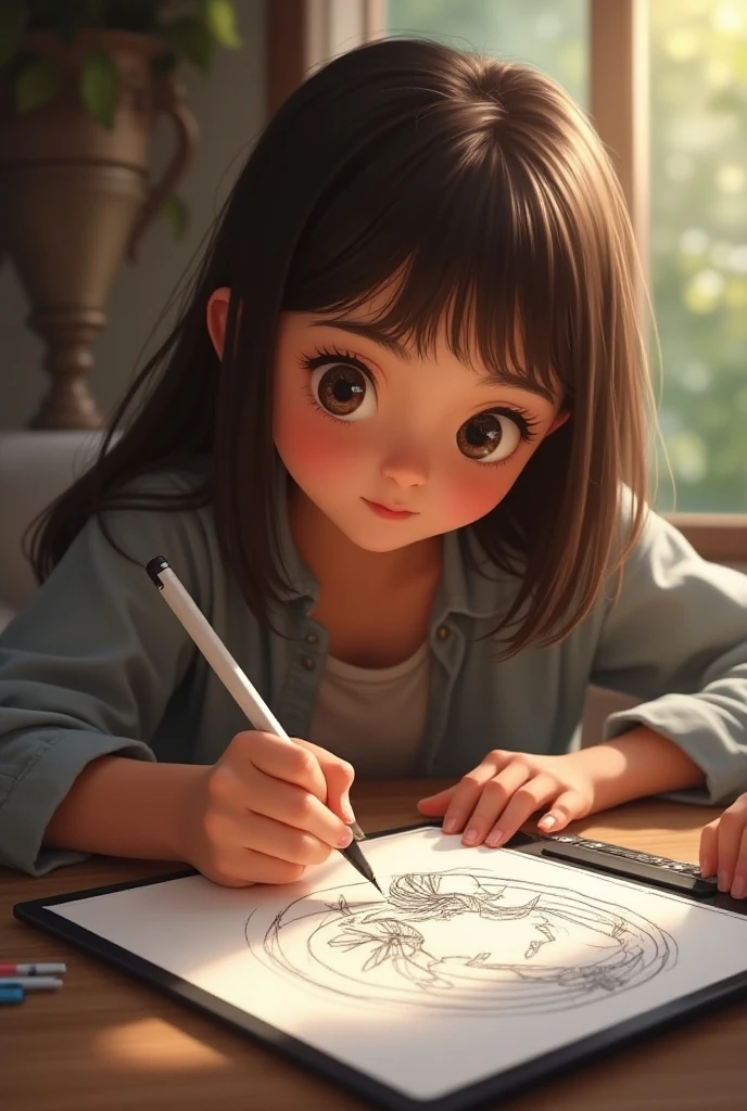 A cute girl while looking at me sketching money on an iPad Pro using a man's real hand instead of an Apple Pencil 