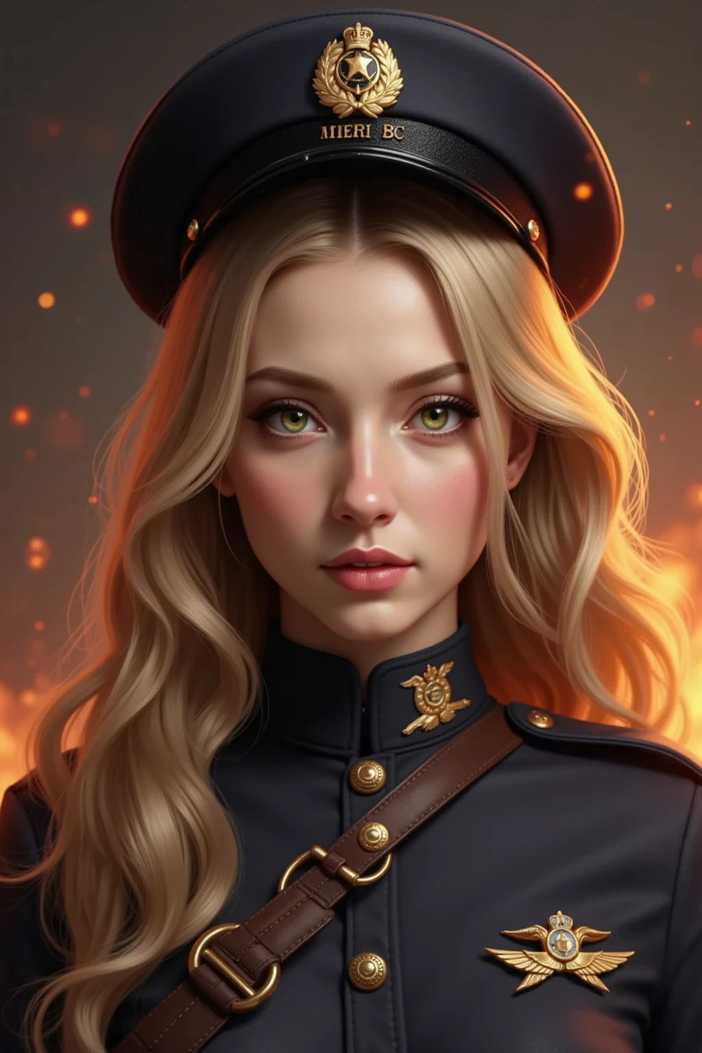 Marie , Blonde Hair , Green Eyes , BC Freedom Military uniform, hat ,