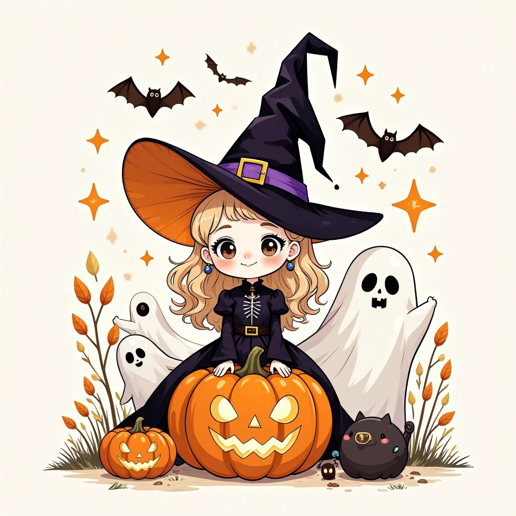 Halloween，Minimalism，Gothic，cute，castle，Atmosphere，Weird， suspenseful ， Ghost Bride ， Skeleton Bride ，Super cute ， Giant Ghost ，Will-O-Wisp，Jack-o&#39;-lantern，bat，thorns，Smoky， Cartoon Illustration Style ，Avatar Design ，Monet，Rococo，Line Illustration，Hand drawn illustrations，It's fun，Q version，呆萌cute画风，Warmth，Pure white background