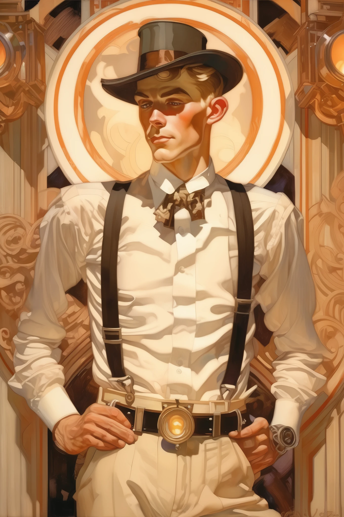 J.C. Leyendecker Style - in the style of J. C. Leyendecker, sophicecated man has lantern