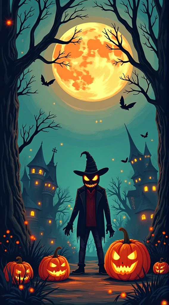 Illustration Wallpaper filled with Halloween spirit with monsters and ghouls
