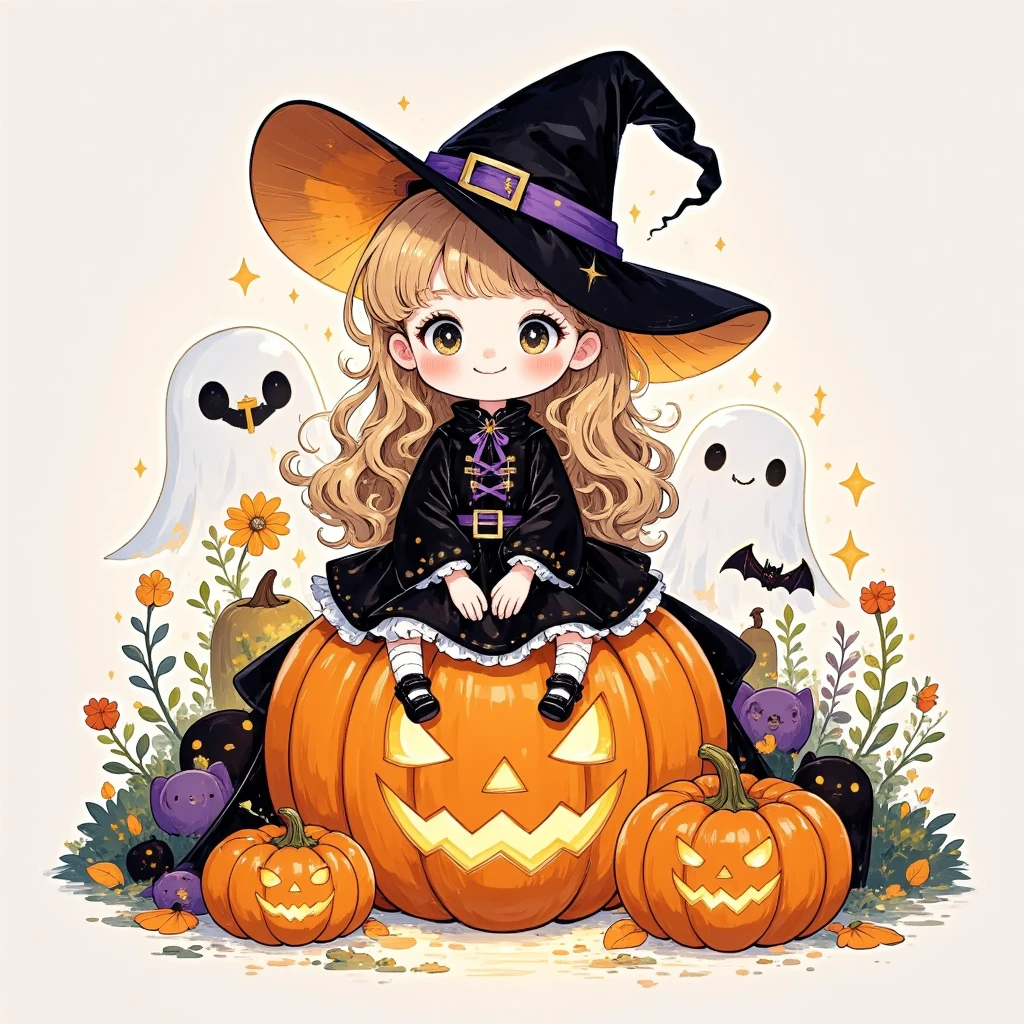 Cartoon illustration style, avatar design, Monet, Rococo, line illustration, hand-drawn illustration, Halloween，Minimalism，Gothic，cute，castle，Atmosphere，Weird， suspenseful ， Ghost Bride ， Skeleton Bride ，Super cute ， Giant Ghost ，Will-O-Wisp，Jack-o&#39;-lantern，bat，thorns，Smoky，Hand drawn illustrations，It's fun，Q version，呆萌cute画风，Warmth，Pure white background