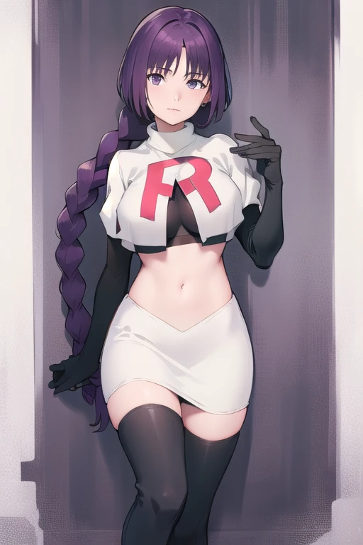 (Masterpiece), Best Quality, ultra-detailed, 1girl (jessie pokemon, Big and pretty breasts,  naked body, hair slicked back, long hair,purple hair,closed eyes ), a pained face, open mouth(Screams), head tilt, nose blush, blush, solo, nude,  torn_clothes, 
team rocket ,team rocket uniform ,white skirt,crop top, torn_clothes,thighhighs,elbow gloves, torn clothes, breasts, nipples, navel,  wet clothes,  wet body(water),  in the cave, kabedon pov, kabedon against wall, standing , , spread legs, 1boy, sex, hetero, standing sex, sex from front, pussy, penis, cumdrip from her pussy, top view 