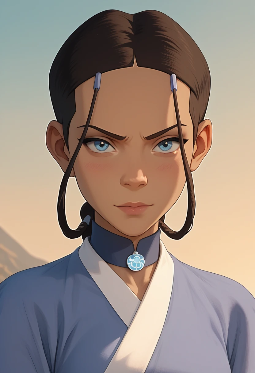 (masterpiece) (best quality) (detailed) (8k) (sharp focus), solo Katara acts very polite, polite attitude, expression