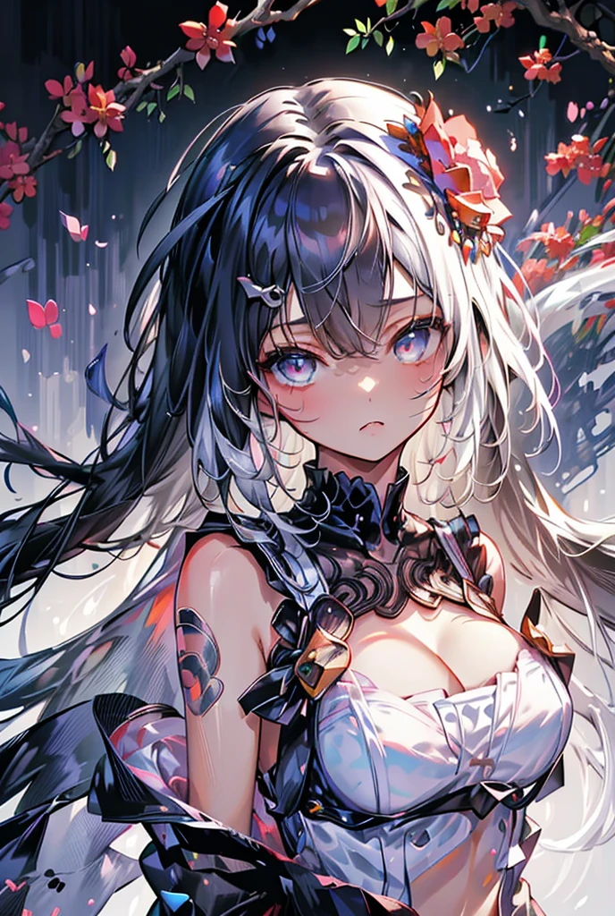 best quality:1.5), (ultra-detailed:1.5), (()), ((best quality)), (high resolution), (illustration), (an extremely delicate and beautiful), (ultra detailed beautiful face and eyes), 1girl, leaning forward sharp focus, ray tracing, 1girl, silky hair, multicolored hair, Whitehair(innercolorCherryblossom )background(sakura tree, day light), eye color(White pink, high definition,)inner eye (sakura),volumetric lightning, super_long_hair、have a weapon(katana)、naked looking_all(score_9:1.2), (score_8_up:1.2), (score_7_up:1.2),solo,Perfect anatomy,(one cute girl:1.3),(Line art:1.3),(Soft atmosphere:1.3),perfect anatomy,(A soft anime-style image capturing a delicate and ephemeral atmosphere),Enhance the anime screencap by adding a watercolor background, further elevating the dreamy and ethereal aesthetic. This scene, now rendered in 16k wallpaper resolution, merges the delicate beauty of the girl with pale skin and natural hair with a soft, lush watercolor landscape.The natural big breast  ,super intricately designed transparent super dress armor and her captivating eyes are set against a backdrop that mimics the fluid, blending colors of a watercolor painting, adding a layer of artistic depth and emotion. The perspective from above at a dutch angle, combined with the watercolor effect, creates a composition that feels like a floating, dream-like world, glowing aura around her are now part of a canvas that blends reality with imagination, inviting the viewer to step into a tranquil world of soft hues and poetic beauty, all encapsulated within a serene, BREAK,(best quality:1.3),(best masterpiece:1.3),(very aesthetic:1.2),(absurdres:1.2),newest,(intricate details:1.2),ai-generated,absurdres extremely detailed CG,depth of field,dynamic angle,dynamic pose、groin、
muscular female, fit, abs, leg muscles, arm muscle、