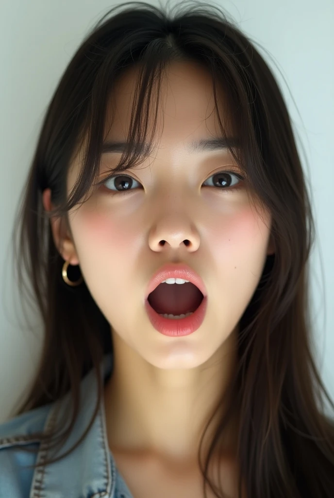 Portrait of a young Asian woman&#39;s face,Open your mouth wide and shout,watercolor