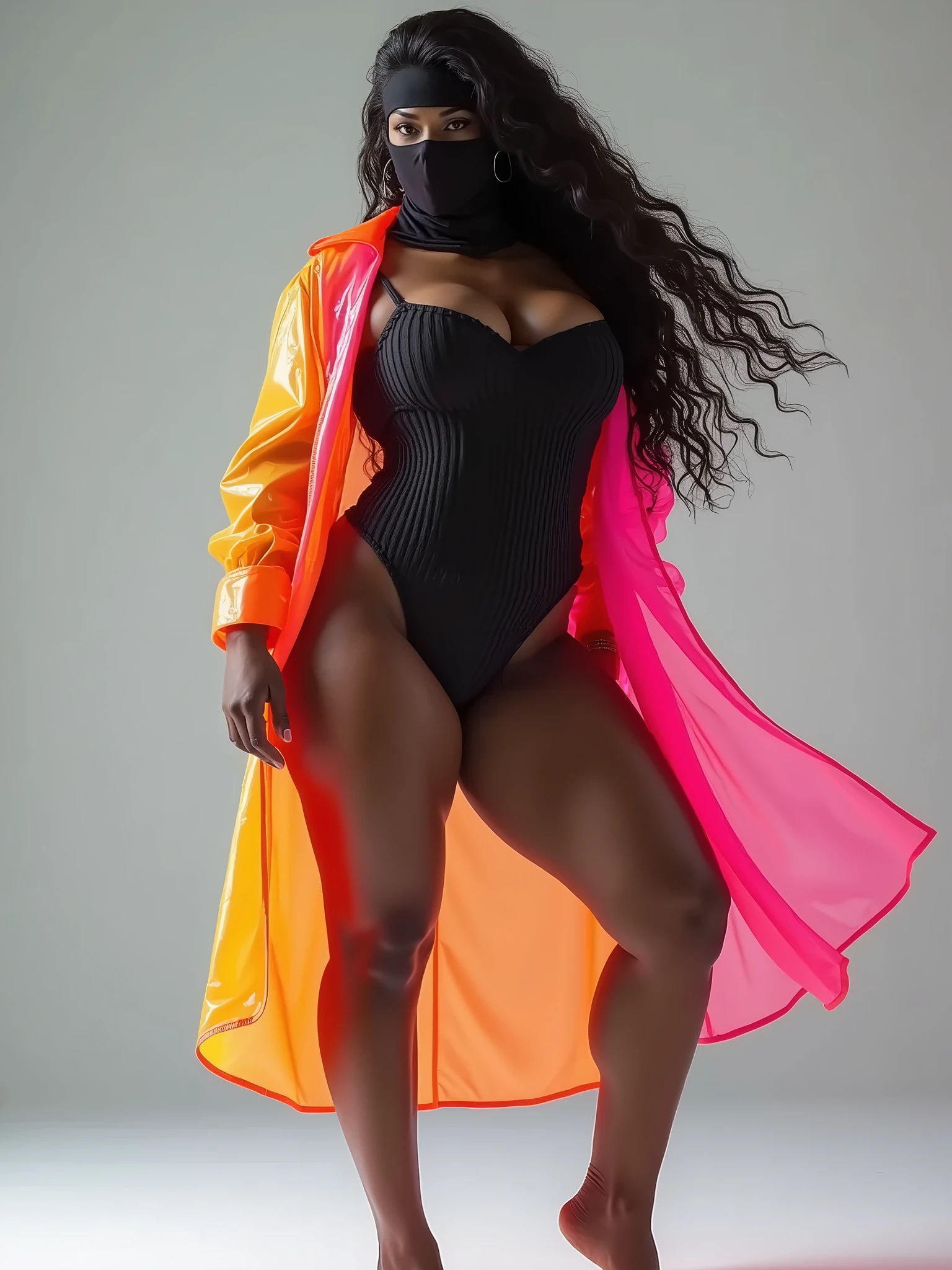 HUGE GLUTES: PROTRUDING WIDE ASS: BULGING BUTTOCKS: large butt, most wide hips, corset and choker with contrasting color, 100 inch trapezoidal hips, large butt, zero degree flat stomach, thin waist, dark skin, hip dips, a cup chest, 1 inch waist, desert theme, transparent: neon raincoat, pastel accessories: zippers belts clasps latches buckles, post - apocalyptic room, Definition: UHD: DSLR: RTX: (highres, sharp focus, 8k uhd, ultra photo-realistic resolution), ornately intricate, luxe dress couture: translucent cellophane fabric, Vogue Arabia: BangBros: Nike: Versace: AssParade: Gucci: Film: (80 mm, shot on portra 120, finest details. angles: front + left side, shot on Fujifilm)