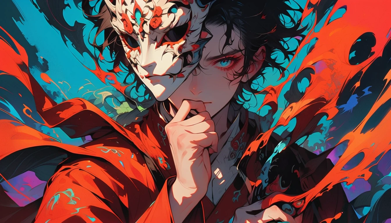 style2,solo,1boy,holding a mask
