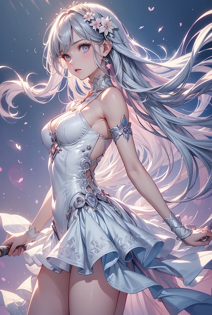 best quality:1.5), (ultra-detailed:1.5), (()), ((best quality)), (high resolution), (illustration), (an extremely delicate and beautiful), (ultra detailed beautiful face and eyes), 1girl, leaning forward sharp focus, ray tracing, 1girl, silky hair, multicolored hair, Whitehair(innercolorCherryblossom )background(sakura tree, day light), eye color(White pink, high definition,)inner eye (sakura),volumetric lightning, super_long_hair、have a weapon(katana)、naked looking_all(score_9:1.2), (score_8_up:1.2), (score_7_up:1.2),solo,Perfect anatomy,(one cute girl:1.3),(Line art:1.3),(Soft atmosphere:1.3),perfect anatomy,(A soft anime-style image capturing a delicate and ephemeral atmosphere),Enhance the anime screencap by adding a watercolor background, further elevating the dreamy and ethereal aesthetic. This scene, now rendered in 16k wallpaper resolution, merges the delicate beauty of the girl with pale skin and natural hair with a soft, lush watercolor landscape.The natural big breast  ,super intricately designed transparent super dress armor and her captivating eyes are set against a backdrop that mimics the fluid, blending colors of a watercolor painting, adding a layer of artistic depth and emotion. The perspective from above at a dutch angle, combined with the watercolor effect, creates a composition that feels like a floating, dream-like world, glowing aura around her are now part of a canvas that blends reality with imagination, inviting the viewer to step into a tranquil world of soft hues and poetic beauty, all encapsulated within a serene, BREAK,(best quality:1.3),(best masterpiece:1.3),(very aesthetic:1.2),(absurdres:1.2),newest,(intricate details:1.2),ai-generated,absurdres extremely detailed CG,depth of field,dynamic angle,dynamic pose、groin、
muscular female, fit, abs, leg muscles, arm muscle、