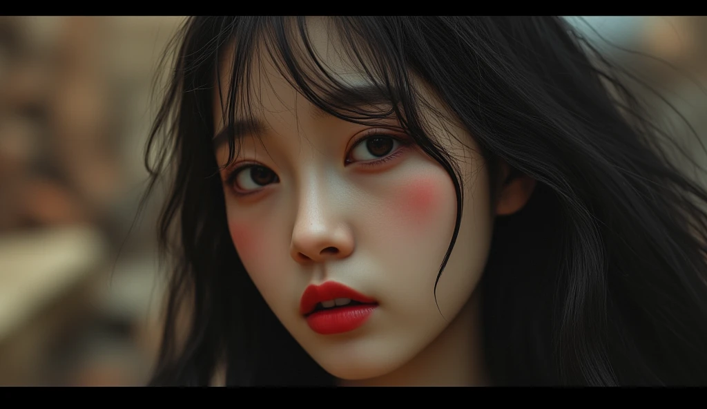 korean girl memo, (in the style of cranberrycore:1.25), dark and chaotic:1.25, fairy kei, manticore, gothic dark intensity, emphasis on facial expression, vanitas, (best quality,4k,8k,highres,masterpiece:1.2),ultra-detailed,(realistic,photorealistic,photo-realistic:1.37),