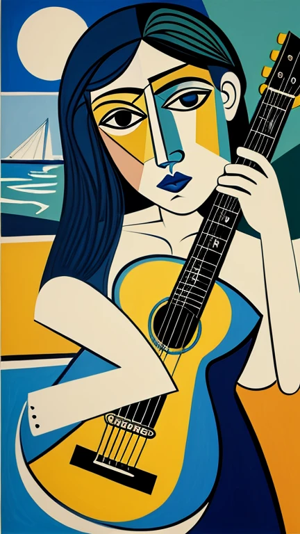 male, and、Fam  /   cubist paintings, water,Picasso,guitar, Beach