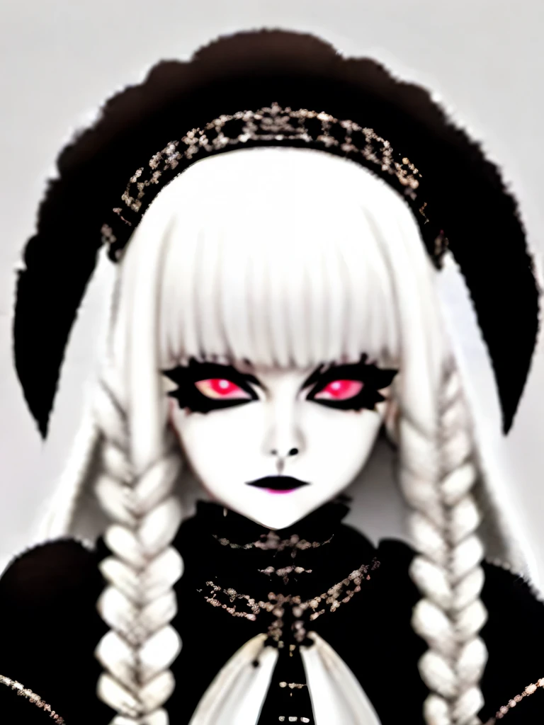 a close up of a woman with long white hair and black gloves, pale goth beauty, goth girl aesthetic, goth aesthetic, goth makeup, gothic aesthetic, gothic makeup, perfect white haired girl, intense white hair, killstar, gothic eyeliner, cruel korean goth girl, wearing goth makeup, goth asthetics, gothic horror vibes, with long white hair