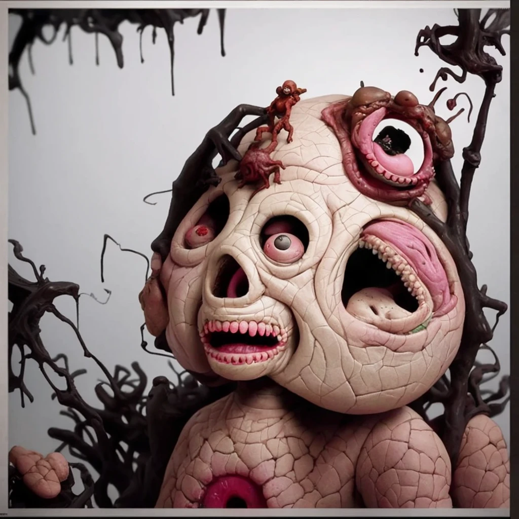 close-up, surreal, a shintaro kago, a school girl, horror anime, horror manga, Surrealism etc