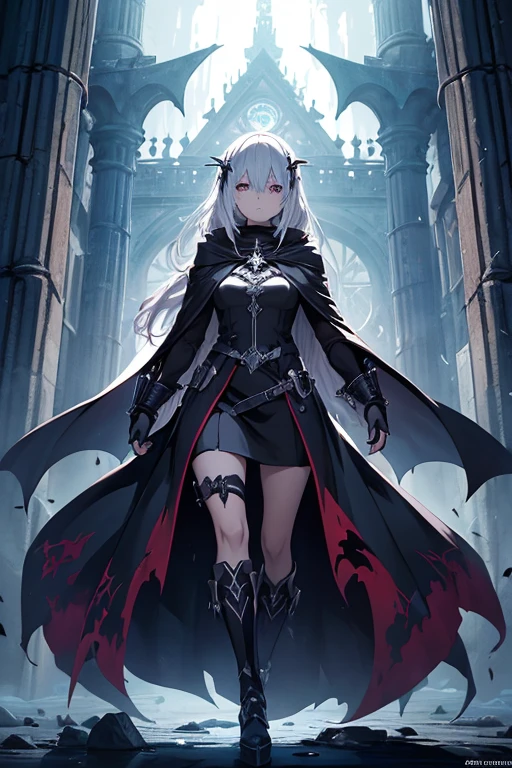 Shrouded in a dark cloak, her pale hands summon the dead with ease. Her silver hair flows in the wind, while her cold, calculating gaze commands legions of the undead. Every spell cast drains life, making her enemies' greatest fear their own mortality,( Masterpiece, Best Quality:1.4), ( Very detailed face, intricate details), ( Female Necromancer:1.4, Solo), color fix, concept art, adult female Necromancer , Vrmmo art, Badass Vrmmo Necromancer, Vrmmo concept art, Style of ( Sword Art Online anime), { Graphic Style, Rococo, Anime illustration},  Trending on ( MidJourney, Pixiv and Artstation) , ((( Full-body))) artwork, dark Ambient, Detailed Anime, ( Whole body from head to toe) is shown, --niji 6 --Stylize 750.