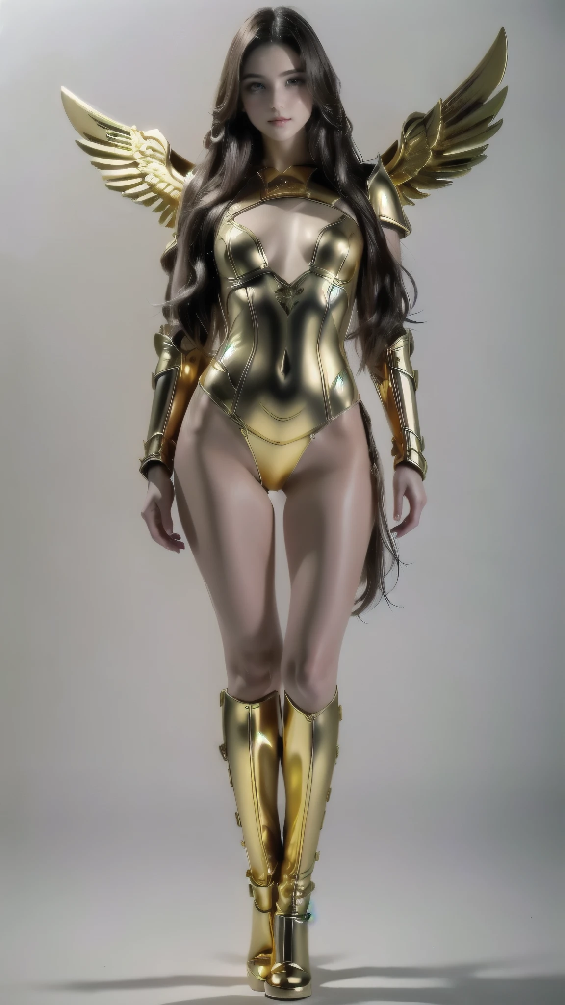 arafed woman in a gold armor with a sword, angelic golden armor, angel knight girl, knights of zodiac girl, angel in plastic armor, wearing gold armor, armor girl, wearing golden armor, gold armor, golden armor, light gold armor, lady palutena, girl in knight armor, golden armour, as a mystical valkyrie, ([long hair hair]:1.8), (full body:1.8), (upper body up:0.3), (hyper realistic:1.4), (realistic:1.3), (best quality real texture skin), Detailed eyes, detailed face, PERSEPHONE, Hyperrealistic, LESS saggy breasts, (SMALL BREASTS:1.5), (HUGE LEGS:1.5), (LESS THIGHS:1.5), perfect legs, perfect legs, pernas added, pernas added e perfeitas, turned legs, shapely thighs, pernas added, Smooth Thighs. (erotic pose:1.5), (thick eyebrows:1.2), (big purple eyes:1.2), (ultra detailed eyes:1.4), (high resolution eyes:1.1), (ultra detailed skin texture:1.4), (Beautiful toned body:1.1), headband, (Moist skin:1.1), (sensual face:1.5), 
(Chapped lips:1.4), (blush de nariz:1.2), foreshortening, black cuts, (eye contact), High contrast, ultra high resolution, high resolution, detailed, rosto limpo,  (rosto sensual:1.5), (Grandes olhos roxos:1.2), (olhos ultra detalhados:1.4), (Olhos de alta resolução:1.1), (textura de pele ultra detalhada:1.4), PERSEPHONE, PERSÉFONE, Perséfone, (SFW:1.5) 
