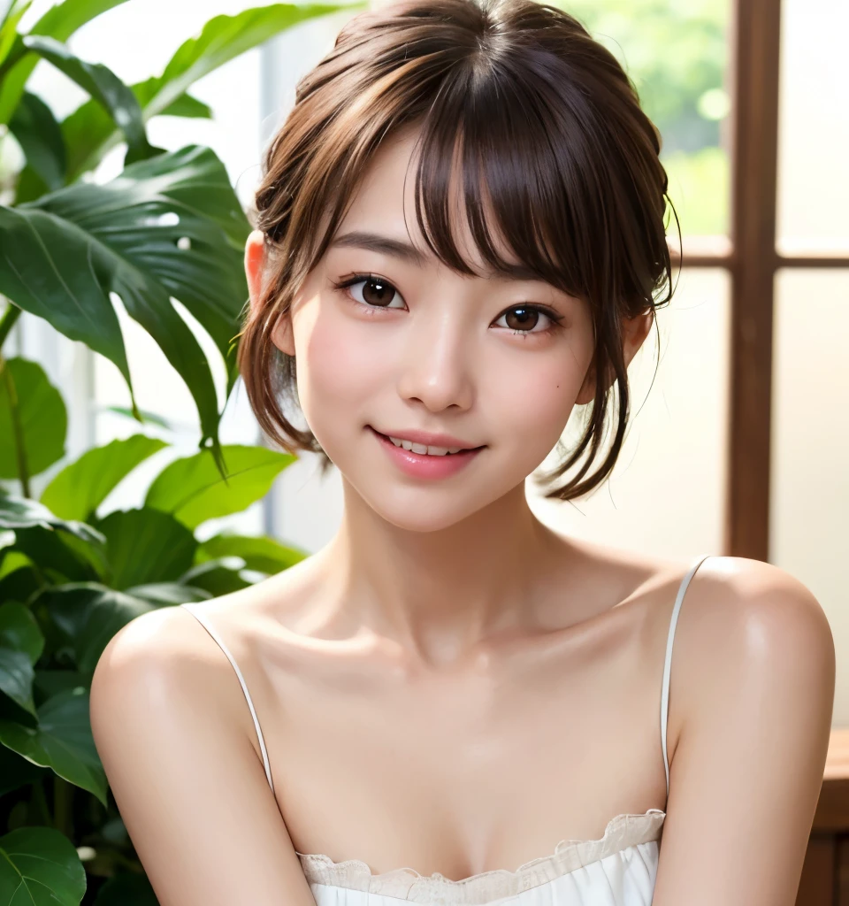  best quality 、8k、masterpiece、 super high definition、Clear Photo、Realistic、 Details、Professional Lighting、( very cute girl 、 beautiful girls 、Cute Yoda Yuki、  World Cutest )、Small Face、Smile、Very short hair:1.6、Brown Hair、(She&#39;s wearing a wet white tank top、 Drenched :1.4)、( Shabby Apartment 、Apartment hallwayにstand、Dimly lit hallway)、Beautiful Hair、Ultra slim、Delicate body、 beautiful eyes、(Small breasts、 flat chest)、 Big Erect Nipples 、 Thin Waist、(she&#39;s が She&#39;s wearing a wet white tank topいる:1.6、 tight tank top、( Drenched )、 I'm wearing white pants )、(Full body images:1.4)、((Apartment hallway:1.2)、stand)