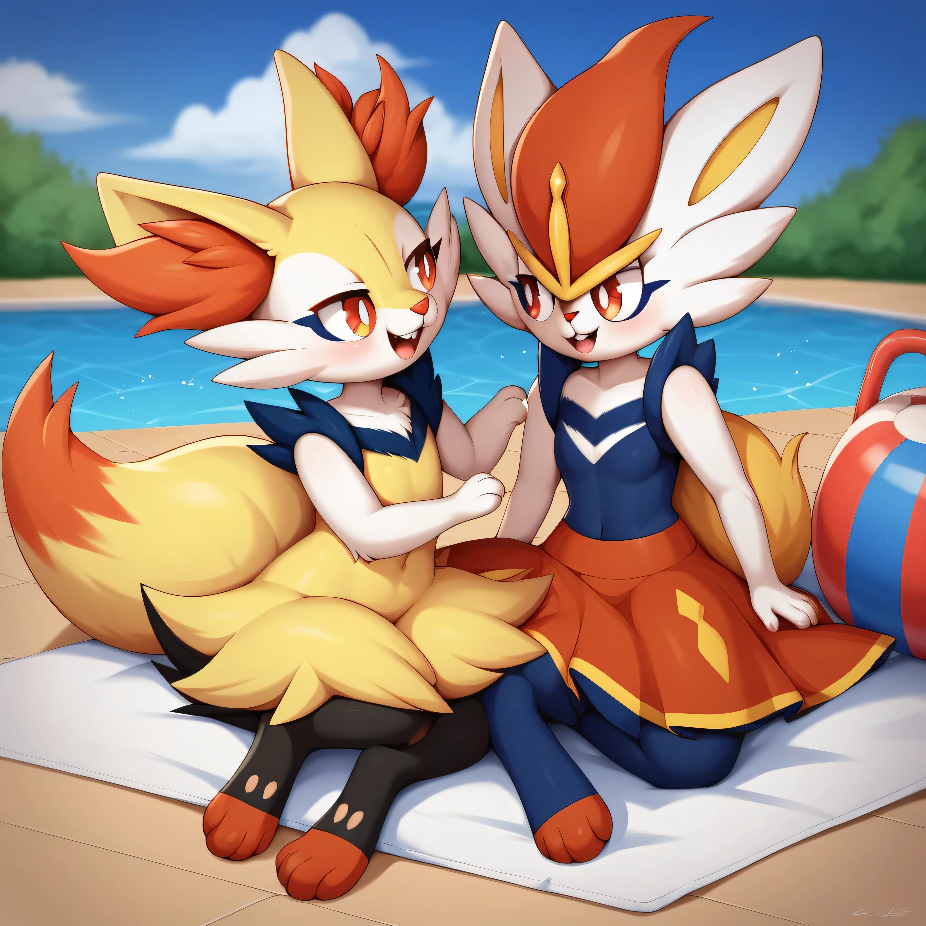 Braixen (pokémon), (Anthropomorphic vixen), (smirk), (slightly blushing), Playing in the park without clothes