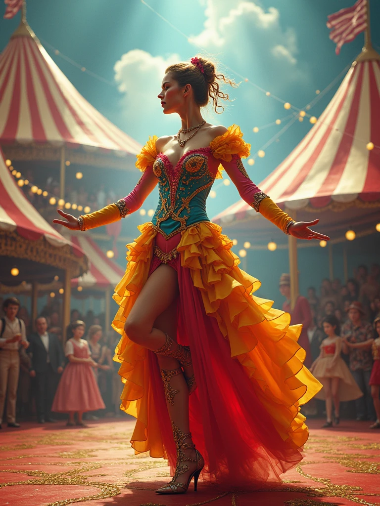 (​masterpiece), top-quality,  super A high resolution , Enjoy the circus, A woman in colorful clothes