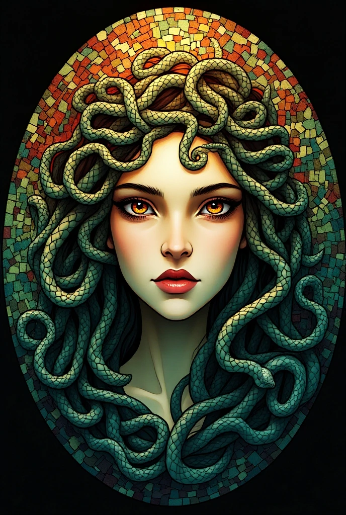 masterpiece,Medusa oil painting illustration,Vector Flat,Vector art,Tamura Yoshiyasu style