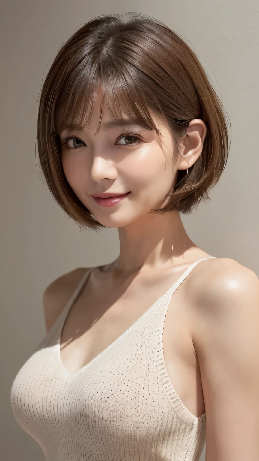 (highest quality、8k、32k、masterpiece)、(Realistic)、(Realistic:1.2)、(High resolution)、Very detailed、Very beautiful face and eyes、1 girl、Round and small face、Tight waist、Delicate body、(highest quality、Attention to detail、Rich skin detail)、(Realistic、Realistic:1.37)、Bright colors、(((Brown Hair)))、(((Bust Shot)))、(((Medium Hair)))、(((Thin eyebrows)))、(((Stylish hairstyle)))、(((Pure white wall background)))、(((Pure white wall background)))、(((smile)))、(((White Lace Bra)))、(((White lace panties)))、(((Brown Hair)))、(((I&#39;I&#39;I&#39;m combing my hair with my right hand)))、(((Full body photo)))、