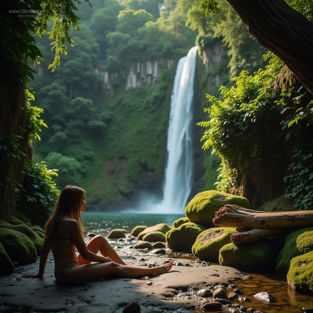 cachoeira, rio, pessoas tomando banho