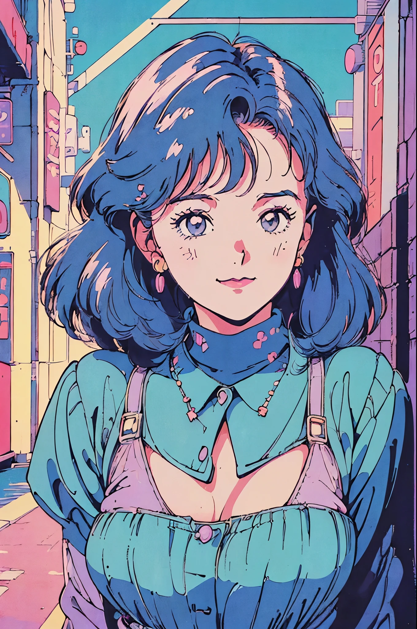 (80's, retro, city pop poster:1.5), (album cover), (masterpiece, highest quality, intricate details), (anime, figure), (pastel colour:1.3), Best Photo Poses, dynamic angle,
girl, alone, smile, perfect detail eyes, delicate face,
City scene, City of night, Thailand, high fashion,