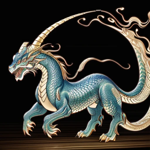 Majestic Chinese dragon, horns growing from the head, flowing mane, long neck, short legs, beautiful scales, (Highest Quality, 4k, 8k, High Resolution, Masterpiece: 1.2), Ultra Detailed, (Realistic, Photorealistic, Photorealistic: 1.37), Fantasy, Mythical Creature, Magic, Dramatic Lighting, Vibrant Colors, Highly Detailed, Intricate Scales, Muscular Build, Dynamic Pose, Powerful Presence