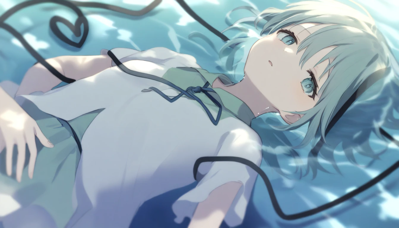 Koishi Komeiji　White clothes　blue third eye　Lie on your back　beautiful　In light blue water