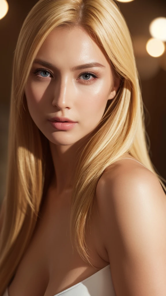 a beautiful blonde female model, detailed facial features, lush long hair, seductive expression, delicate skin, elegant pose, high fashion studio lighting, (best quality,4k,8k,highres,masterpiece:1.2),ultra-detailed,(realistic,photorealistic,photo-realistic:1.37),studio quality,cinematic lighting,intricate details,porcelain skin,flawless complexion,piercing eyes,glossy lips,graceful,alluring,mesmerizing,editorial fashion,glamorous,high-end,exquisite