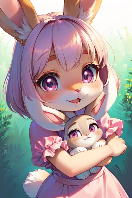 Pink Rabbit Gril A close up of a doll dressed in a pink dress and bunny ears, bunny girl ...