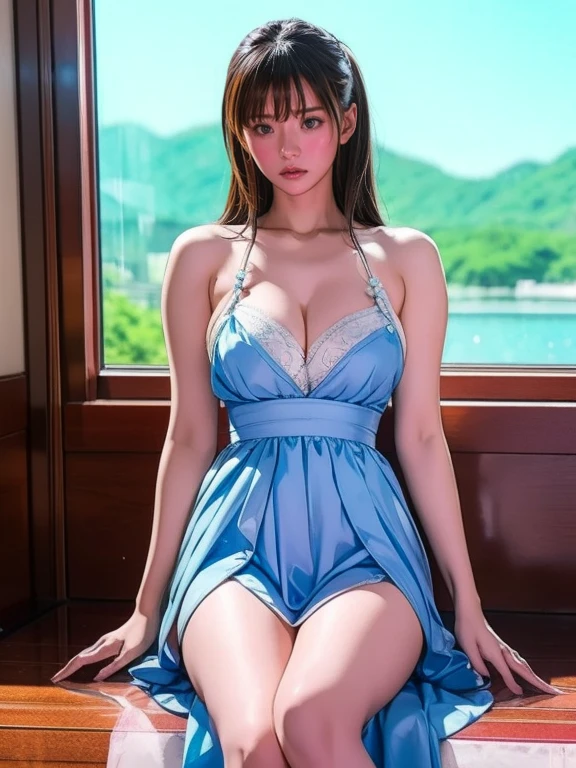 An image of a woman dressed in blue white, Sakura Kinomoto, Sexy 100, mayuri shiina, Sayori,  sophisticated gravure idol , sakimichan, Sakimi-chan, Shiny, sakimichan hdri, Shashi, Asuka, Also, Skydoll Knife, Rei Hiroe