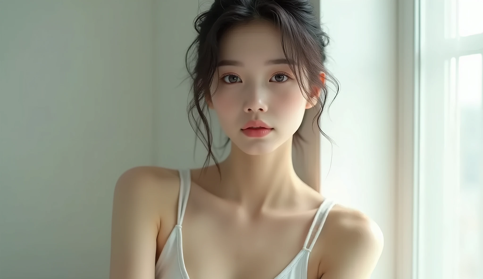 best quality, masterpiece, super high resolution, (lifelike:1.5), original photo, girl, shoulder,, dark shadow, understated, cold light, sexy look,