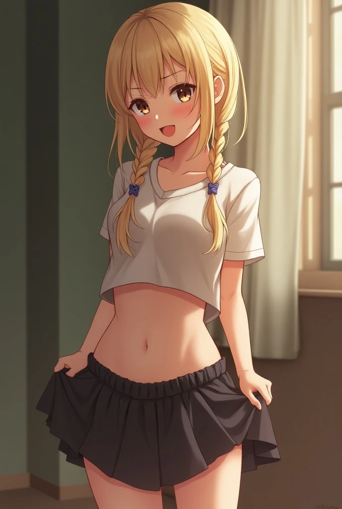 (masterpiece), (Highest quality), (Super detailed), ((Very delicate and beautiful)), One girl, 独奏, Satsuki, Cowboy Shot, Black Sailor Suit, White neckerchief, Crescent Pin, (very long hair), smile, Flat Chest, belt, Black Skirt, chestnut mouth, Sitting, on bed, spoken question mark,  indoors, Detailed iris, young, (panties), (Sports Bra), (In underwear), (Flashy underwear), (lingerie),  (Skirt Lift) ,((nsfw))