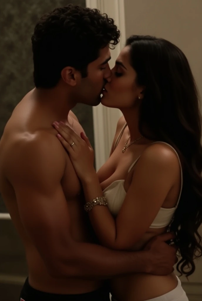 *Cassandra lowers to grasp Luis's erect member, running her fingers along its length, eliciting a deep groan from him.*