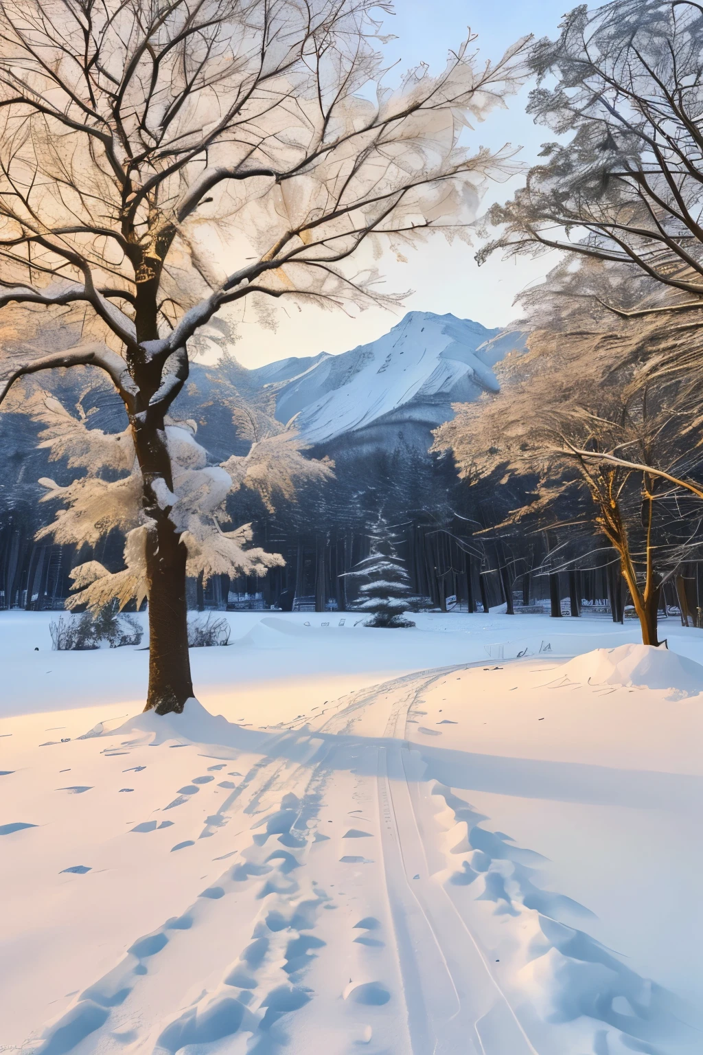 phone wallpaper, snow, snow flake, snowflake, beautiful winter scene, snow on tree branch background, best quality, masterpiece