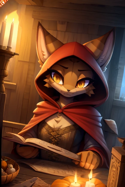 (8 k, RAW photo,  Best quality, masterpiece),  1girl, young  ,   detailed character portrait,  clearly developed detail , ( tabaxy , khajit), ( в костюме little red hood), halloween,  (Night)  ripped clothes , rpg, dnd, flexible , intricate,  cinematic ,  natural light , anime,  map style ,  ray tracing , detailed face,  high definition , ( superdetailed )