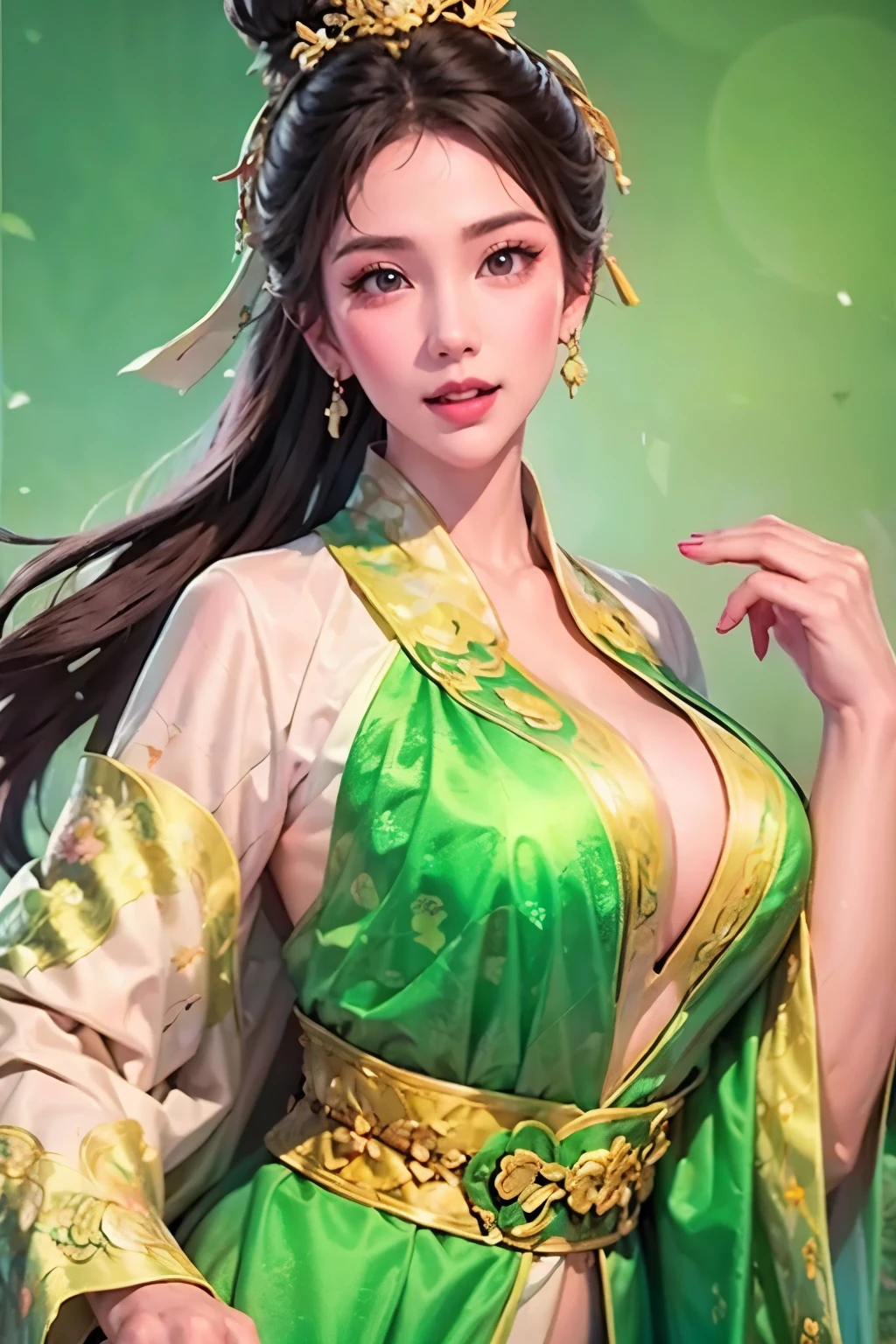  beautiful woman holding hands , Three Kingdoms costume ,  dynamic pose, A seductive expression, sexy body, neutral color costume , High definition