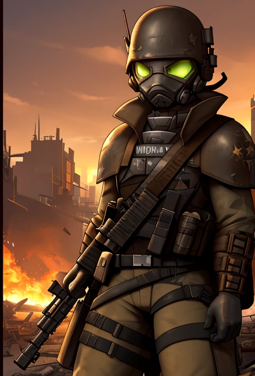 STAR15 Mod, (​masterpiece), ( Best quality), (Ultra-detail), ( best illustration),( best shade ),  Viewers look at , cowboy shot,   The fiery background of a destroyed city,  Tactical gear , Tactical bags , (mask:0.8),  tactical armor , assault rifle, gun in a holster, (frowning:1.3)