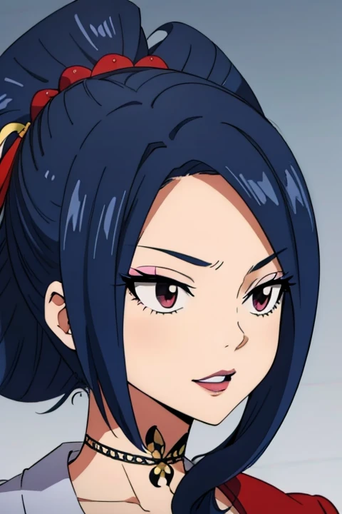 Ponytail,darkblue hair, bangs, lipstick, kurenai, tall portrait