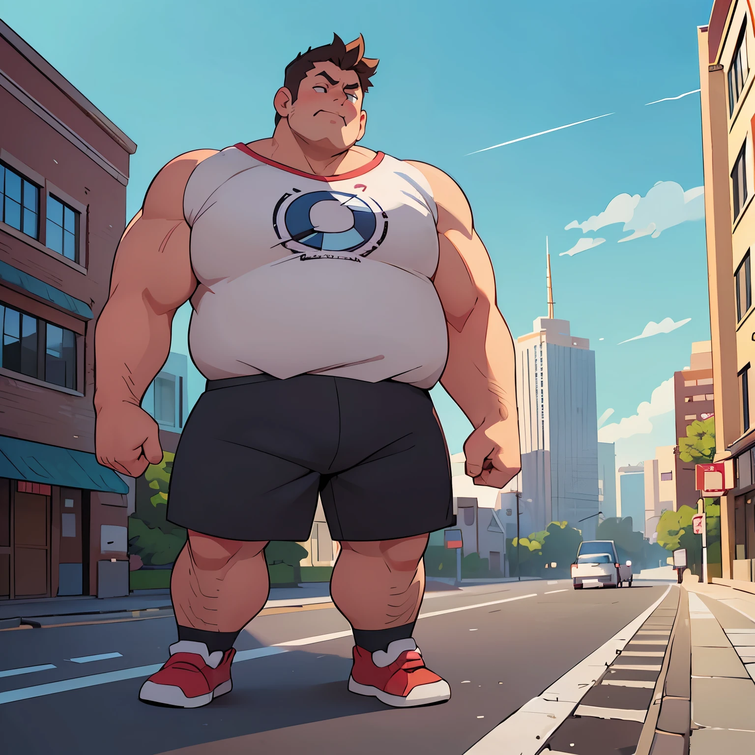 a person with a wide waist, over 6 feet tall, wearing a sports outfit, cinematic, 4k resolution, anime styling