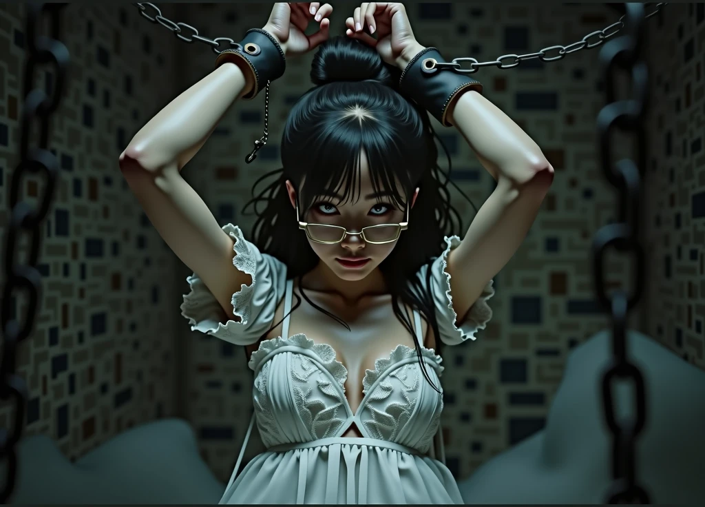 tifa,white seamless pantyhose,tied up on the wall,being tortured,legs open