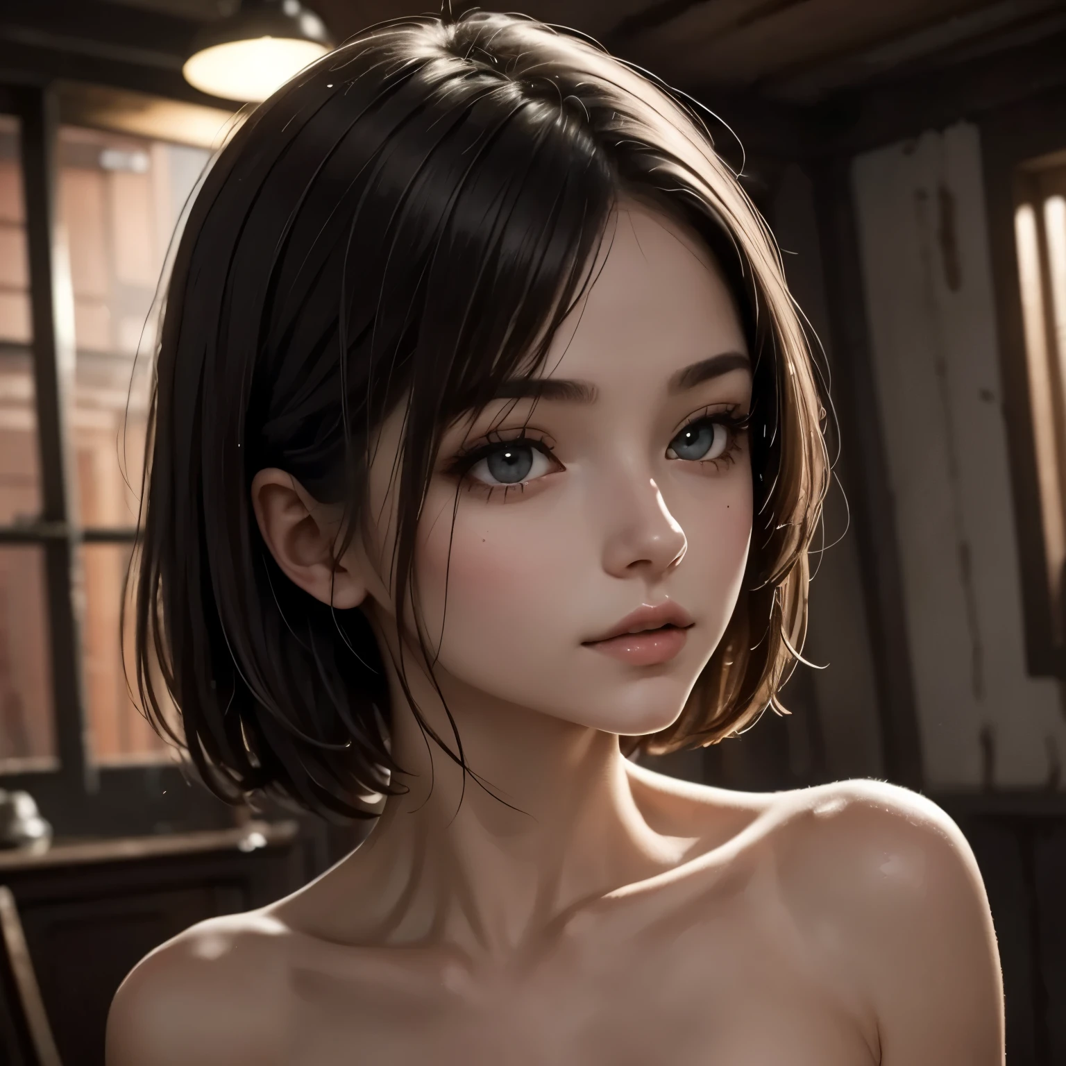 high quality, detailed, photo Realistic, (1 transgender),(22 years old tanned cute japanese), (detailed black eyes), (black short hair),(abs),(tanned dark skin:1.3), flat chest, black tiny thong,(detailed nipples), palace bedroom,(best quality,4k,8k,highres,masterpiece:1.2), (face close up:0.7),(realistic,photorealistic,photo-realistic:1.37),
