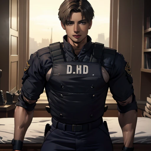 (  very detailed CG), (  best quality), (  very detailed CG), (  best quality), (. Kennedy), (Overall view) SWAT Clothing, Beautiful and attractive young man,  toned muscles