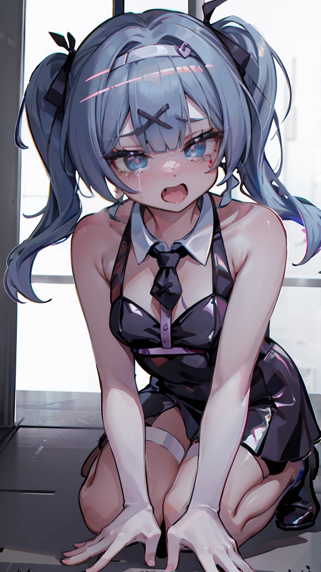 hatsune miku,pinned to the ground,crying,shouting,