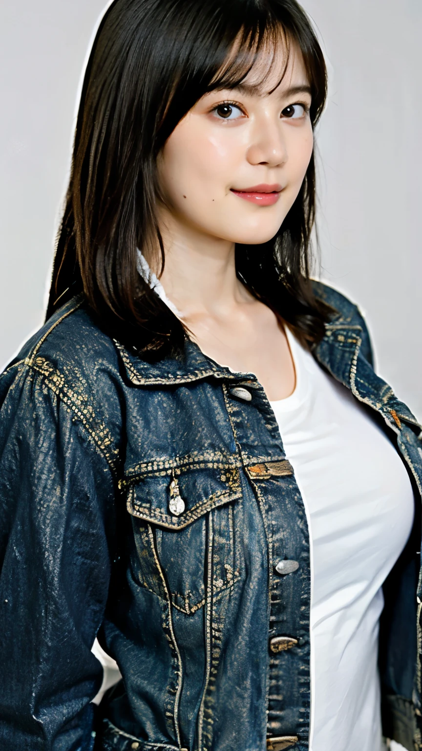 Big Breasts　Busty　Denim jacket　Nipples
