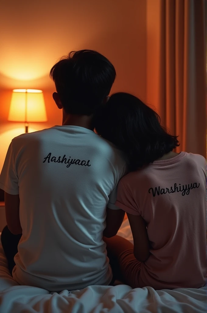 Indian young brother and sister sleeping together in bed, long hair, mudin , wear shorts and tshirt 